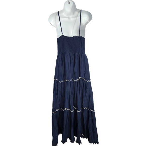 Ann Taylor Smocked Blue Cotton Maxi Dress S - Picture 4 of 6